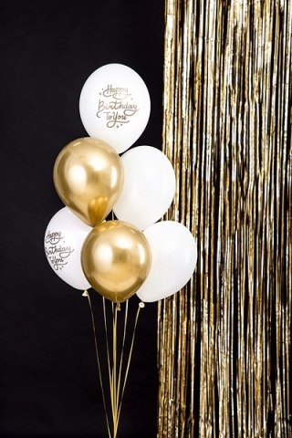 Balony urodzinowe Happy Birthday To You złoty biały 30cm 6szt Partydeco Spółka z Ograniczoną Odpowiedzialnością