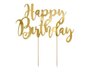 Topper na tort urodziny Happy Birthday złoty 22,5cm Partydeco Spółka z Ograniczoną Odpowiedzialnością