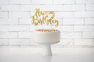 Topper na tort urodziny Happy Birthday złoty 22,5cm Partydeco Spółka z Ograniczoną Odpowiedzialnością