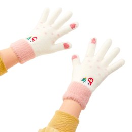 Ciepłe rękawiczki zimowe dotykowe do telefonu damskie biało-różowe