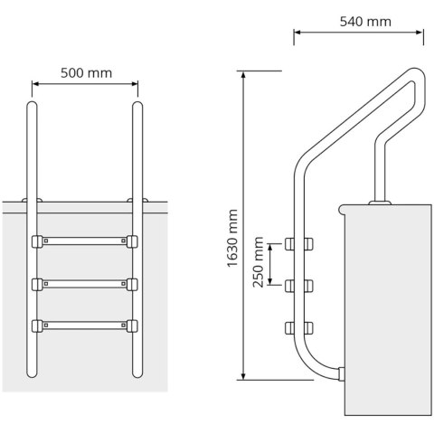 Drabinka do basenu ze stali nierdzewnej 3 stopnie 1600 mm UNIPRODO