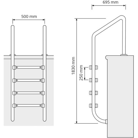 Drabinka do basenu ze stali nierdzewnej 4 stopnie 1820 mm UNIPRODO