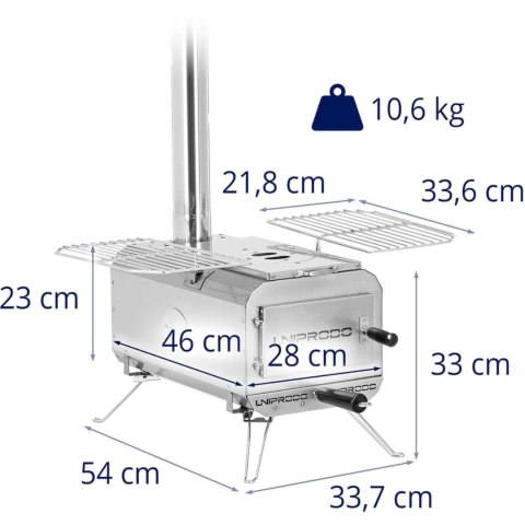 Piec namiotowy turystyczny przenośny do ogrzewania i gotowania komora 460 x 280 x 231 mm - srebrny UNIPRODO