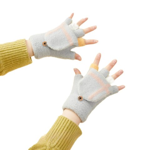 Rękawiczki mitenki zimowe do telefonu dziecięco - damskie szare HURTEL