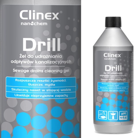 Żel środek do udrażniania zlewów rur kanalizacji CLINEX Drill 1L Clinex