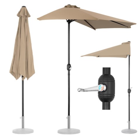 Półparasol przyścienny balkonowy tarasowy półokrągły 270 x 135 cm szarobrązowy UNIPRODO