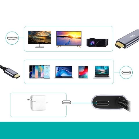Przejściówka adapter USB Typ C - HDMI 4K + USB Typ C PD do MacBook PC 1.8m szary CHOETECH