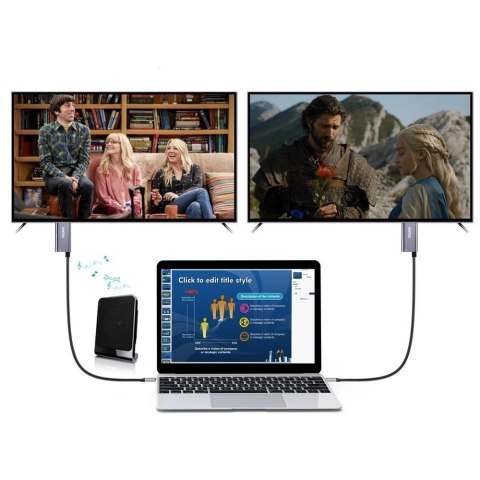 Przejściówka adapter USB Typ C - HDMI 4K + USB Typ C PD do MacBook PC 1.8m szary CHOETECH