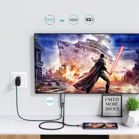 Przejściówka adapter USB Typ C - HDMI 4K + USB Typ C PD do MacBook PC 1.8m szary CHOETECH