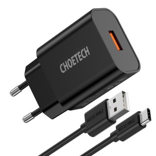 Szybka ładowarka sieciowa QuickCharge 3.0 18W 3A + kabel USB 1m czarny CHOETECH