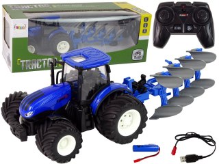 Traktor Zdalnie Sterowany 1:24 Pług Metalowy Niebieski LEAN Toys