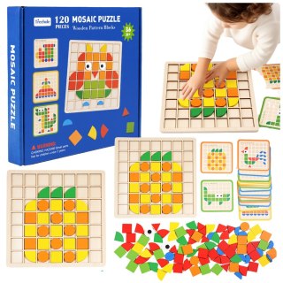 Drewniana Mozaika Puzzle Klocki Kolorowe Karty Wzory 120 Elementów LEAN Toys