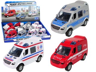 Metalowe Autko Mini Van Straż Pożarna Policja 8cm LEAN Toys