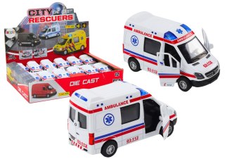 Ambulans Karetka 1:32 Otwierane Drzwi Światła Dźwięki Napęd Biała LEAN Toys