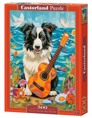 Puzzle 500 elementów Pies Collie z gitarą Castor