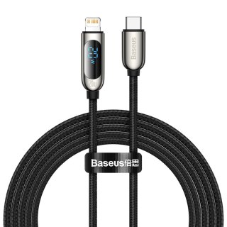 Kabel do szybkiego ładowania USB-C Iphone Lightning 20W z wyświetlaczem miernikiem mocy 2m czarny BASEUS