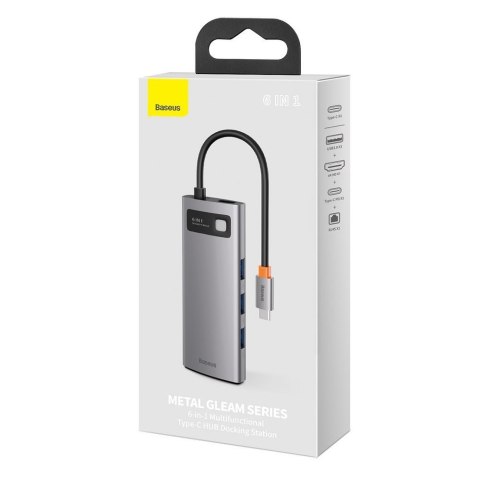 Wielofunkcyjny HUB 6w1 USB USB-C PD HDMI 3x USB 3.2 RJ45 Szary BASEUS