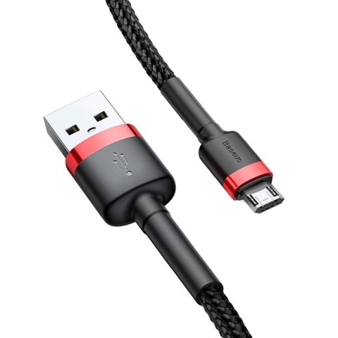 Wytrzymały nylonowy kabel przewód USB microUSB 2A 3M czarno-czerwony BASEUS