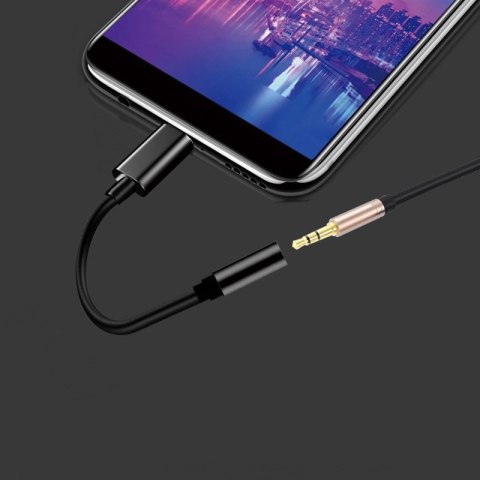 Adapter przejściówka z USB-C na gniazdo audio 3.5 mini jack czarny HURTEL