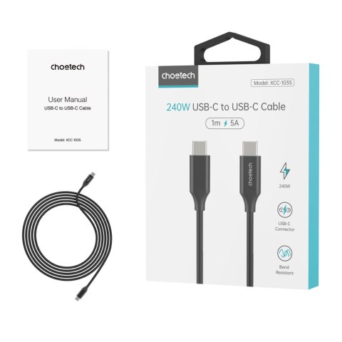 Kabel przewód do ładowania i transmisji danych USB-C 1m - czarny CHOETECH