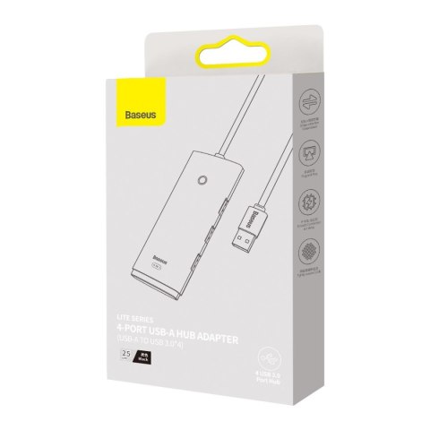 Rozdzielacz HUB 4-Portowy Lite Series USB-A do 4x USB-A 3.0 przewód 25cm - czarny BASEUS