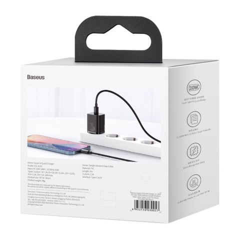 Szybka ładowarka do Iphone Super Si 1C 20W Power Delivery + kabel USB-C - Lightning 1m czarny BASEUS