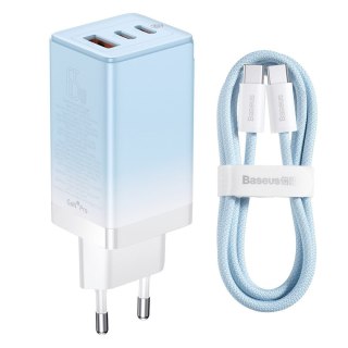 Szybka ładowarka sieciowa GaN 2x USB-C / USB 65W QC PD - niebieski BASEUS