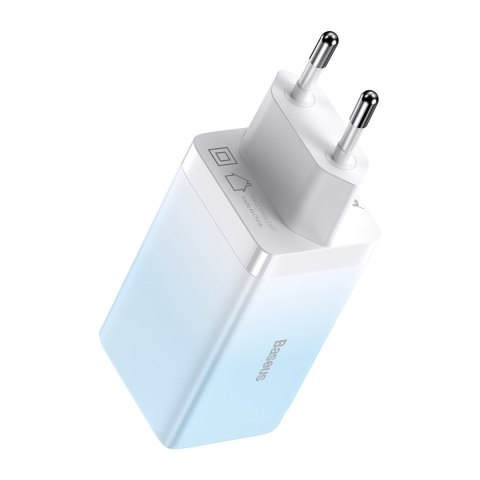 Szybka ładowarka sieciowa GaN 2x USB-C / USB 65W QC PD - niebieski BASEUS