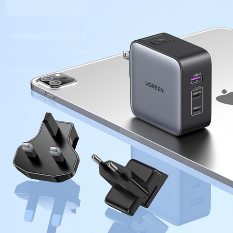 Uniwersalna ładowarka sieciowa GaN USB 2xUSB-C wtyczki EU / UK / US - czarna UGREEN