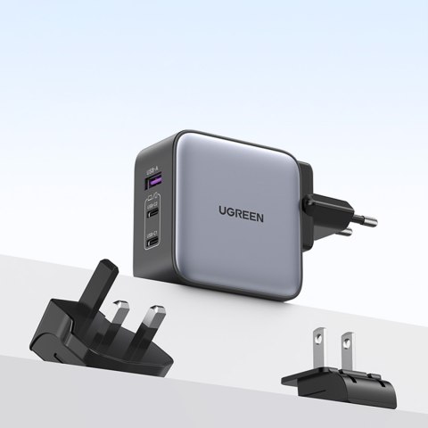 Uniwersalna ładowarka sieciowa GaN USB 2xUSB-C wtyczki EU / UK / US - czarna UGREEN