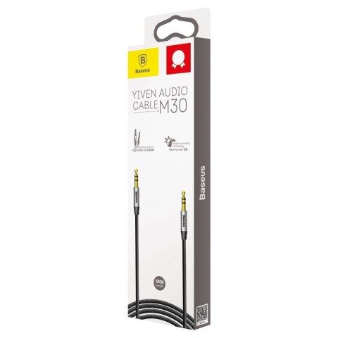 Yiven M30 przewód kabel audio stereo AUX 3.5 mm męski mini jack 1m srebrno-czarny BASEUS