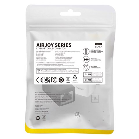 Złączka łącznik kabli sieciowych LAN Ethernet RJ-45 AirJoy czarna - ZESTAW 2szt BASEUS