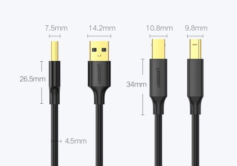 Kabel przewód do drukarki USB 2.0 - USB-B 1.5m czarny UGREEN