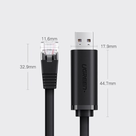 Kabel przewód konsolowy przejściówka USB - RJ45 skrętka ethernet 1.5m czarny UGREEN