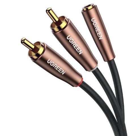 Przejściówka kabel przewód audio 3.5mm mini jack żeński - 2x RCA męski 3m brązowy UGREEN