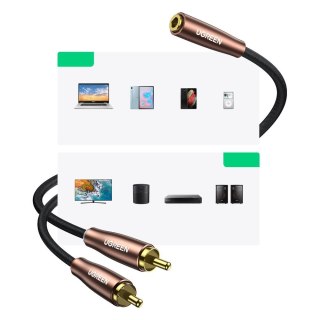 Przejściówka kabel przewód audio 3.5mm mini jack żeński - 2x RCA męski 3m brązowy UGREEN