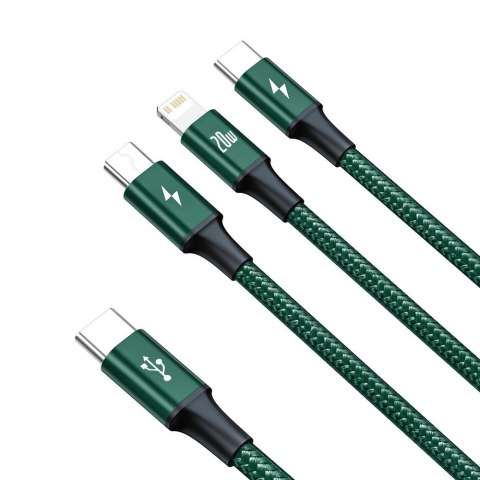 Rapid 3w1 kabel USB-C - USB-C / Lightning / micro USB 20 W 1.5 m zielony BASEUS