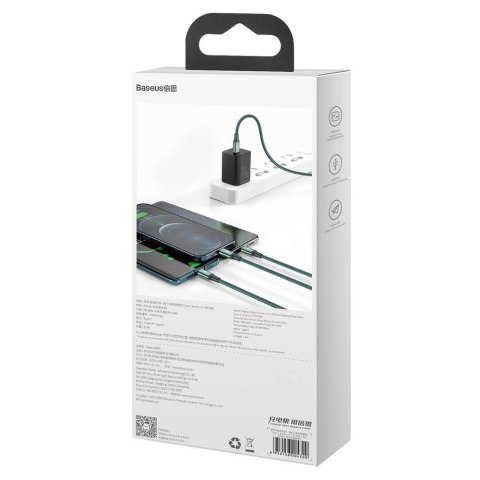 Rapid 3w1 kabel USB-C - USB-C / Lightning / micro USB 20 W 1.5 m zielony BASEUS