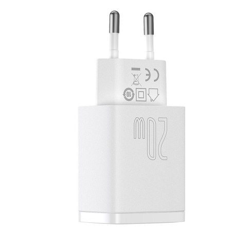 Szybka ładowarka sieciowa Compact USB USB-C 20W 3A PD QC 3.0 biały BASEUS