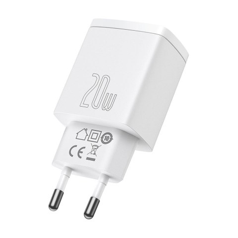 Szybka ładowarka sieciowa Compact USB USB-C 20W 3A PD QC 3.0 biały BASEUS