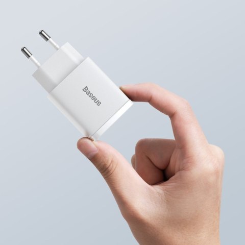 Szybka ładowarka sieciowa Compact USB USB-C 20W 3A PD QC 3.0 biały BASEUS