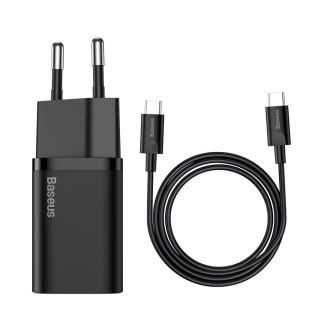 Szybka ładowarka sieciowa Super Si QC PD 25W 3A + kabel USB-C 1m czarny BASEUS