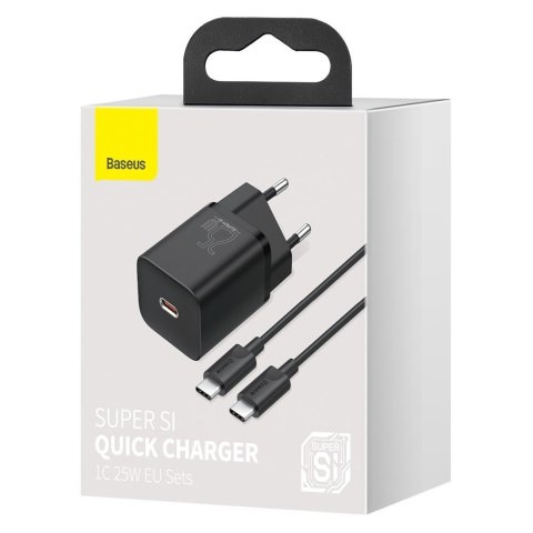 Szybka ładowarka sieciowa Super Si QC PD 25W 3A + kabel USB-C 1m czarny BASEUS