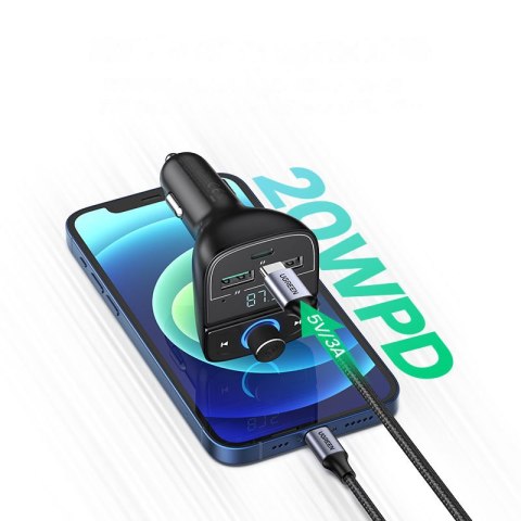 Transmiter FM MP3 Bluetooth 5.0 ładowarka samochodowa 3x USB TF microSD czarny UGREEN