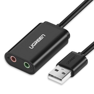 Zewnętrzna karta dźwiękowa muzyczna adapter USB - 3.5mm mini jack kabel 15cm czarny UGREEN