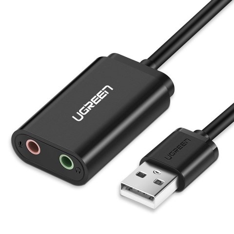 Zewnętrzna karta dźwiękowa muzyczna adapter USB - 3.5mm mini jack kabel 15cm czarny UGREEN