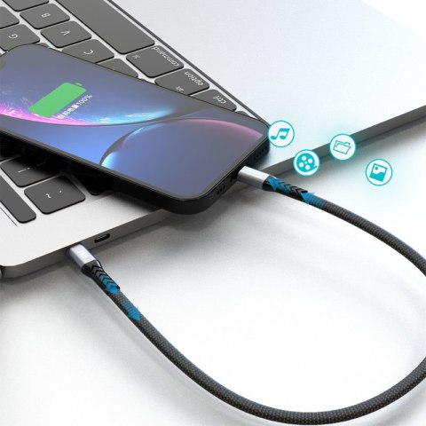 Kabel przewód płaski krótki do iPhone USB-C - Lightning L10P PD 20W 23cm czarny DUDAO