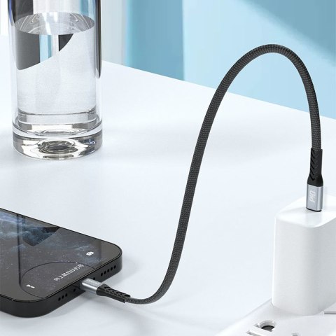 Kabel przewód płaski krótki do iPhone USB-C - Lightning L10P PD 20W 23cm czarny DUDAO