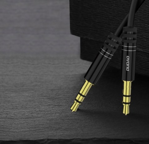 Rozciągliwy kabel przewód audio AUX mini jack 3.5mm sprężynka 150cm czarny DUDAO