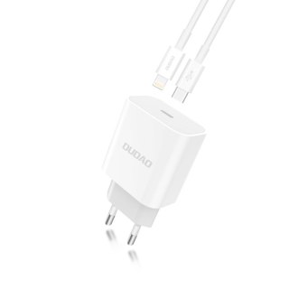 Szybka ładowarka sieciowa EU USB-C PD + przewód Lightning do iPhone 1m biały DUDAO